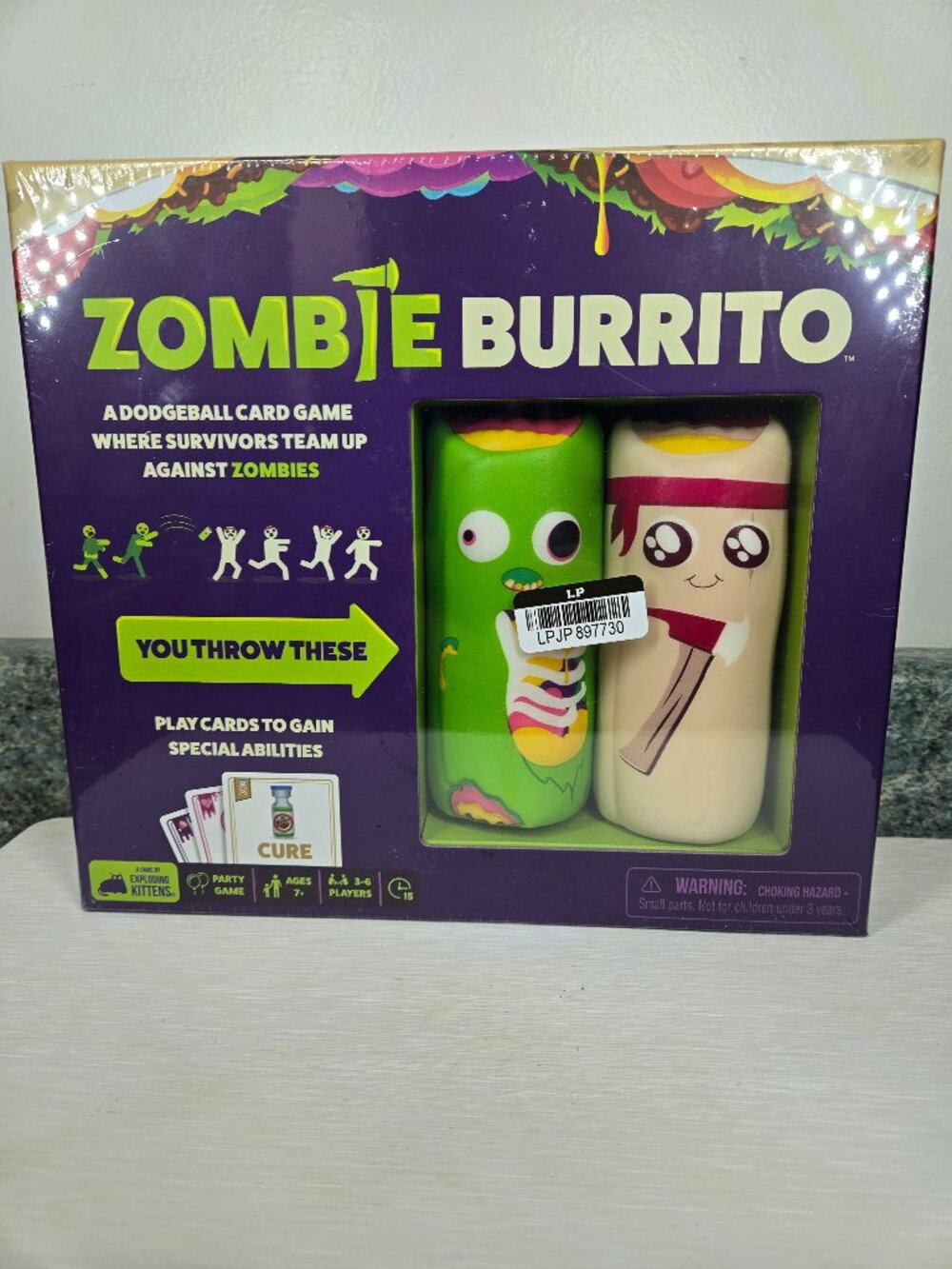 Zombie Burrito Exploding Kittens Card Game 3-6 Players Ages 7+ Foam Burritos
